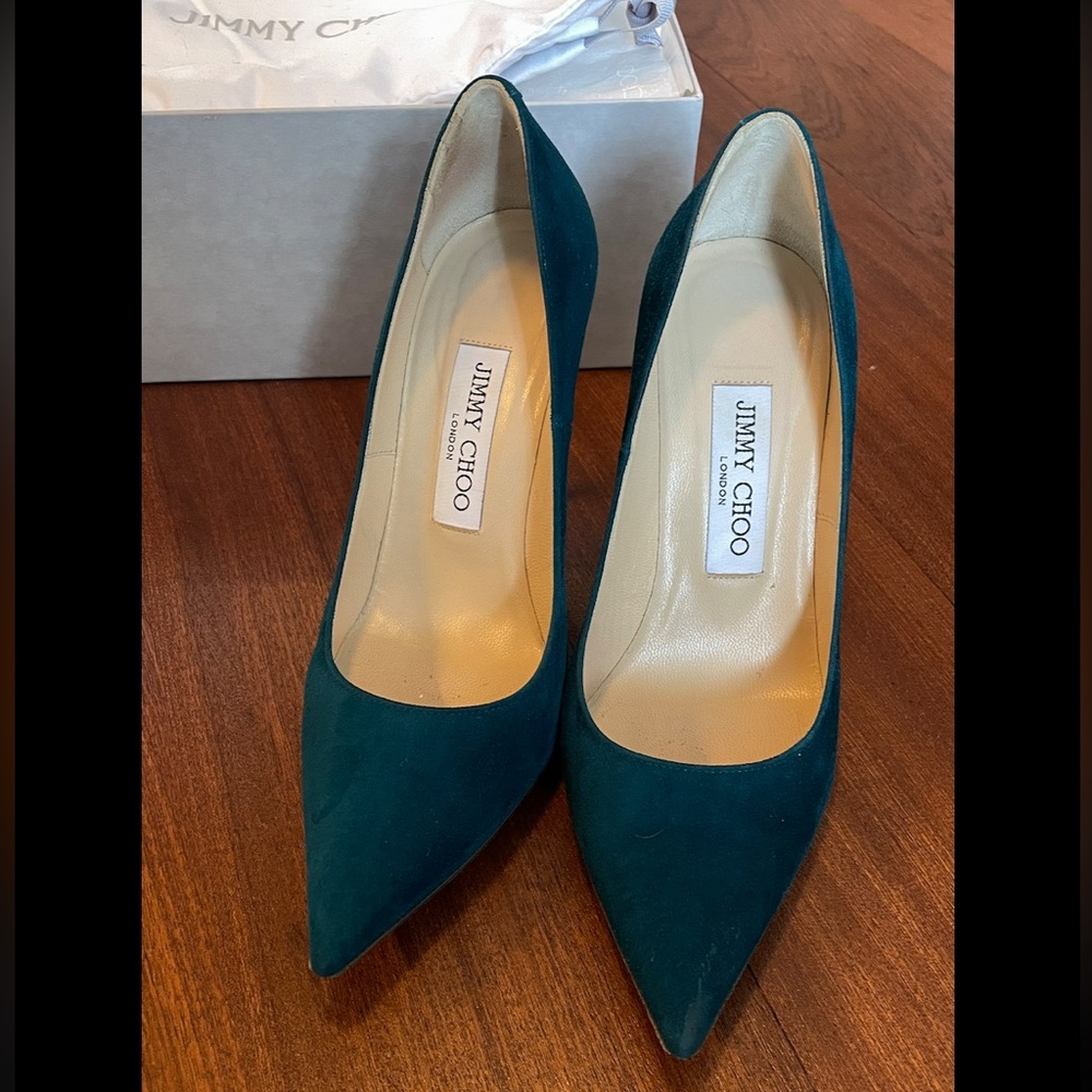 Jimmy Choo Love100 Heels in Teal Suede size 35 1/2